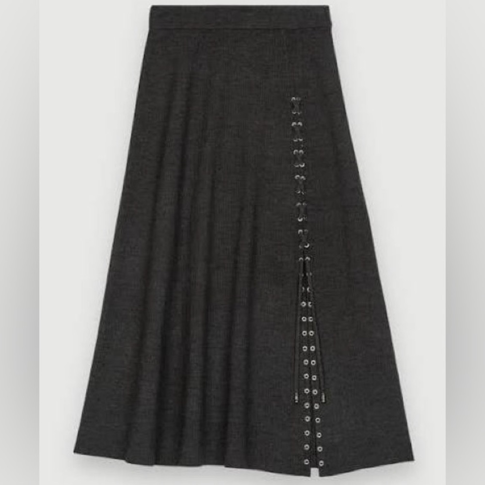 Maje Midi skirt in silver eyelet knit